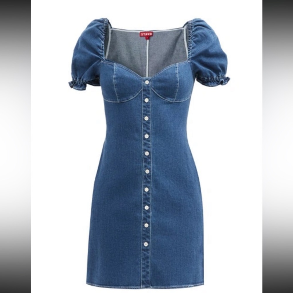 STAUD Sur Sweetheart Neck Denim Minidress in Medium Wash at Nordstrom, Size 2